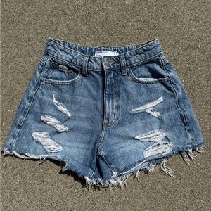 Garage High Waisted Denim Ripped Shorts - Size 0